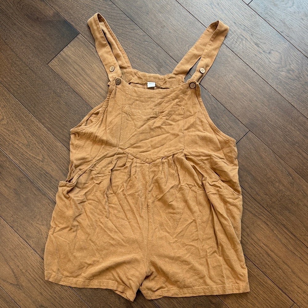 Caracilia Women’s Short Overall Romper Linen Loose Bibs Large Tan - C10-002